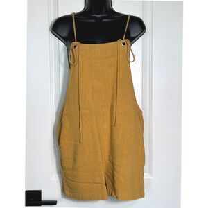 FAVLUX Women's Size‎ L Mustard Yellow Linen Blend Sleeveless Overall Romper